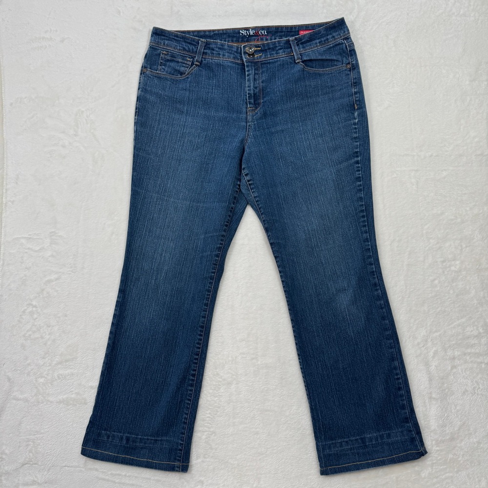 Style & Co Jeans Womens 16 Blue Bootcut Mid Rise Double Button Medium Wash Denim